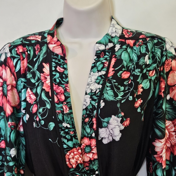 Anthropologie Black Multi-Color Floral Button Front Midi Shirt Dress,Medium - Picture 9 of 16